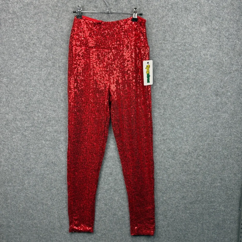Tipsy Elves Womens Red Sequin‎ High Waisted Leggings Size Medium NWT TE-CWP322M